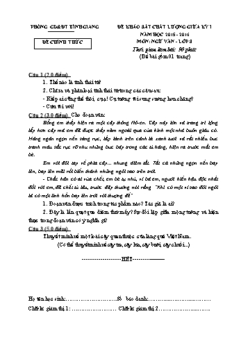 Đề khảo sát chất lượng giữa kỳ I môn Ngữ văn Lớp 8 - Năm học 2015-2016 - Phòng GD&ĐT Bình Giang (Có đáp án)