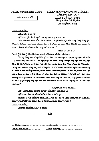 Đề khảo sát chất lượng giữa kỳ I môn Ngữ văn Lớp 8 - Năm học 2016-2017 - Phòng GD&ĐT Bình Giang (Có đáp án)