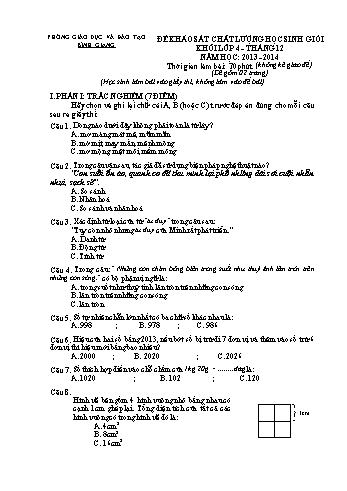 Đề khảo sát chất lượng học sinh giỏi khối Lớp 4 - Năm học 2013-2014 - Phòng GD&ĐT Bình Giang (Có đáp án)