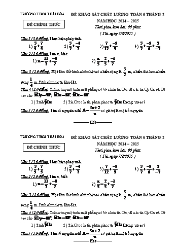 Đề khảo sát chất lượng tháng 2 môn Toán Lớp 6 - Năm học 2014-2015 - Trường THCS Thái Hòa (Kèm hướng dẫn chấm)