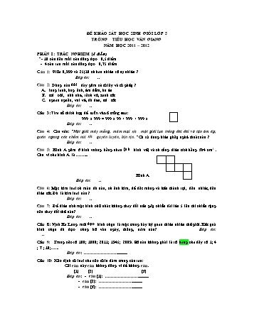 Đề khảo sát học sinh giỏi lần 1 Lớp 5 - Năm học 2011-2012 - Trường Tiểu học Văn Giang (Có đáp án)