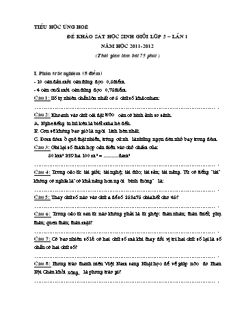 Đề khảo sát học sinh giỏi lần 1 Lớp 5 - Năm học 2011-2012 - Trường Tiểu học Ứng Hoè (Có đáp án)