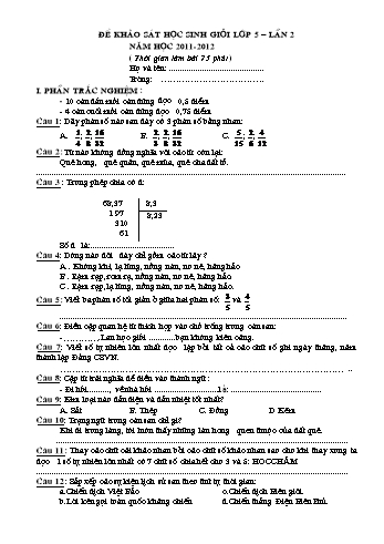 Đề khảo sát học sinh giỏi lần 2 Khối 5 - Năm học 2011-2012 (Có đáp án)