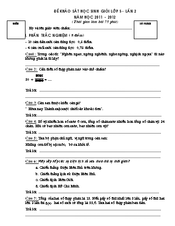 Đề khảo sát học sinh giỏi lần 2 Lớp 5 - Năm học 2011-2012 (Kèm hướng dẫn chấm)