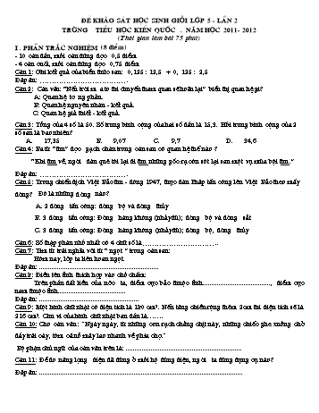 Đề khảo sát học sinh giỏi lần 2 Lớp 5 - Năm học 2011-2012 - Trường Tiểu học Kiến Quốc (Có đáp án)