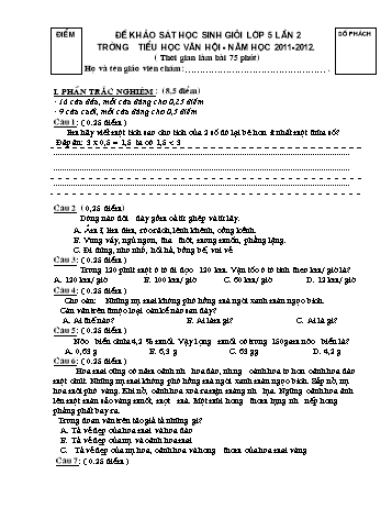 Đề khảo sát học sinh giỏi lần 2 Lớp 5 - Năm học 2011-2012 - Trường Tiểu học Văn Hội (Có đáp án)