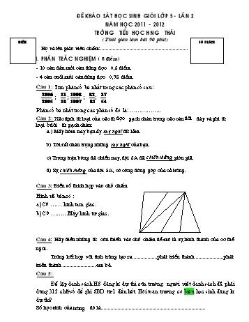 Đề khảo sát học sinh giỏi lần 2 Lớp 5 - Năm học 2011-2012 - Trường Tiểu học Hưng Thái (Có đáp án)