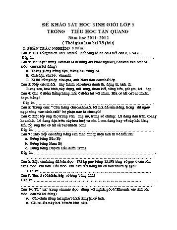 Đề khảo sát học sinh giỏi Lớp 5 - Năm học 2011-2012 - Trường Tiểu học Tân Quang (Có đáp án)