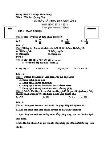 Đề khảo sát học sinh giỏi Lớp 5 - Năm học 2011-2012 - Trường Tiểu học Quang Hưng