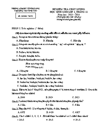 Đề kiểm tra chất lượng học sinh giỏi Lớp 4 - Năm học 2013-2014 - Trường Tiểu học Vĩnh Tuy (Có đáp án)