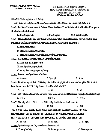 Đề kiểm tra chất lượng học sinh giỏi Lớp 5 - Năm học 2013-2014 - Trường Tiểu học Vĩnh Tuy (Có đáp án)