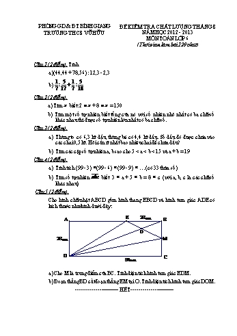 Đề kiểm tra chất lượng tháng 8 môn Toán Lớp 6 - Năm học 2012-2013 - Trường THCS Vũ Hữu