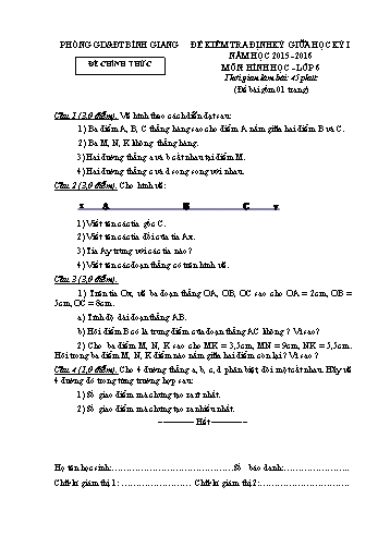 Đề kiểm tra định kỳ giữa học kỳ I môn Hình học Lớp 6 - Năm học 2015-2016 - Phòng GD&ĐT Bình Giang (Có đáp án)