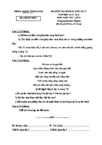 Đề kiểm tra định kỳ giữa kỳ II môn Ngữ văn Lớp 8 - Năm học 2014-2015 - Phòng GD&ĐT Bình Giang (Có đáp án)