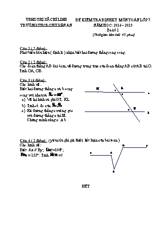 Đề kiểm tra định kỳ môn Toán Lớp 7 - Năm học 2014-2015 - Trường THCS Chu Văn An (Kèm hướng dẫn chấm)