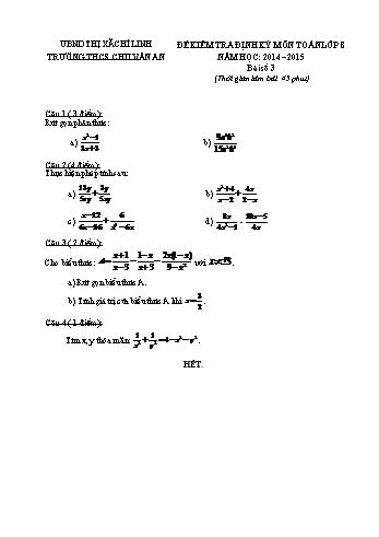 Đề kiểm tra định kỳ môn Toán Lớp 8 - Năm học 2014-2015 - Trường THCS Chu Văn An - Bài số 3 (Kèm hướng dẫn chấm)