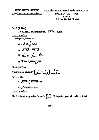 Đề kiểm tra định kỳ môn Toán Lớp 9 - Năm học 2014-2015 - Trường THCS Chu Văn An (Kèm hướng dẫn chấm)
