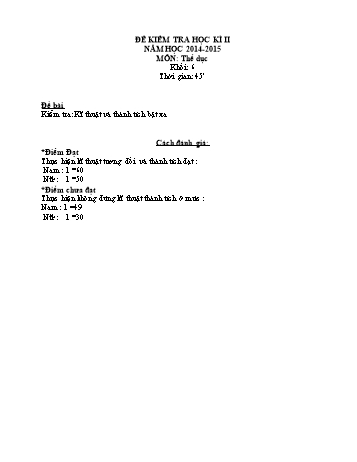 Đề kiểm tra học kì II môn Thể dục Khối 6, 7, 8 - Năm học 2014-2015