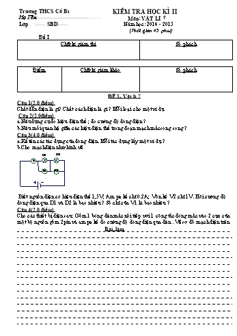 Đề kiểm tra học kì II môn Vật lí Lớp 7 - Năm học 2014-2015 - Trường THCS Cổ Bì (Có đáp án)