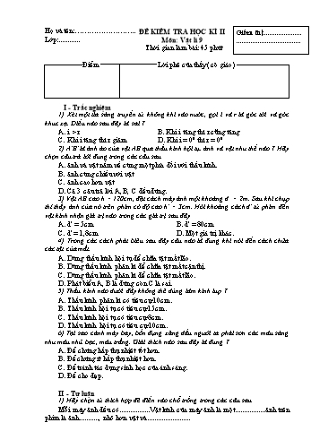 Đề kiểm tra học kì II môn Vật lí Lớp 9