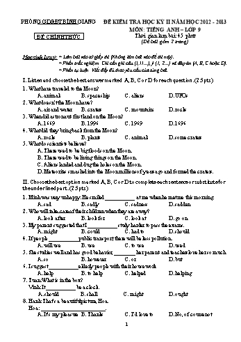 Đề kiểm tra học kỳ II môn Tiếng Anh Lớp 9 - Năm học 2012-2013 - Phòng GD&ĐT Bình Giang (Có đáp án)