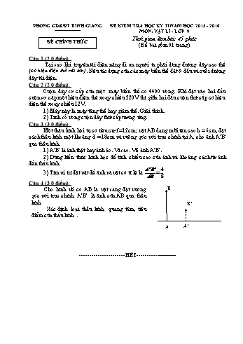 Đề kiểm tra học kỳ II môn Vật lí Lớp 9 - Năm học 2013-2014 - Phòng GD&ĐT Bình Giang (Kèm hướng dẫn chấm)