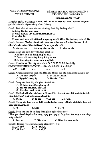 Đề kiểm tra học sinh giỏi lần 2 Lớp 5 - Năm học 2012-2013 (Có đáp án)