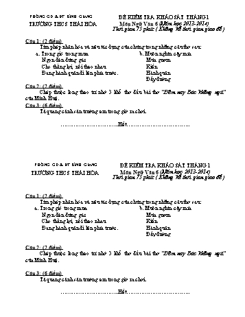 Đề kiểm tra khảo sát tháng 1 môn Ngữ văn Lớp 6, 7, 8, 9 - Năm học 2013-2014 - Trường THCS Thái Hòa (Có đáp án)