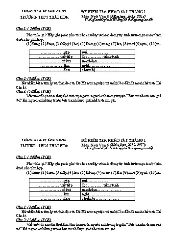 Đề kiểm tra khảo sát tháng 1 môn Ngữ văn Lớp 6, 7, 8, 9 - Năm học 2012-2013 - Trường THCS Thái Hòa (Có đáp án)