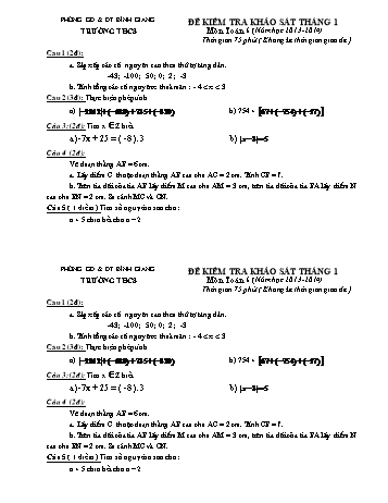 Đề kiểm tra khảo sát tháng 1 môn Toán Lớp 6 - Năm học 2013-2014 - Phòng GD&ĐT Bình Giang (Có biểu điểm)