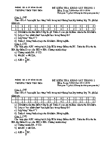 Đề kiểm tra khảo sát tháng 1 môn Toán Lớp 7 - Năm học 2013-2014 - Trường THCS Thái Hòa (Có đáp án)