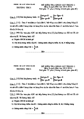 Đề kiểm tra khảo sát tháng 1 môn Toán Lớp 9 - Năm học 2013-2014 - Phòng GD&ĐT Bình Giang (Có biểu điểm)