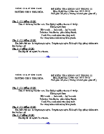 Đề kiểm tra khảo sát tháng 11 môn Ngữ văn Lớp 6, 7, 8, 9 - Năm học 2012-2013 - Trường THCS Thái Hòa (Có đáp án)