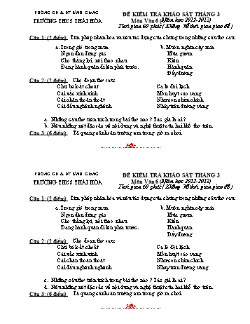 Đề kiểm tra khảo sát tháng 3 môn Ngữ văn Lớp 6 - Năm học 2012-2013 - Trường THCS Thái Hòa (Có đáp án)