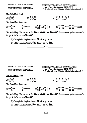 Đề kiểm tra khảo sát tháng 3 môn Toán Lớp 6, 7, 8, 9 - Năm học 2012-2013 - Trường THCS Thái Hòa (Có đáp án)