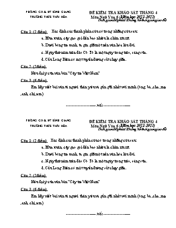 Đề kiểm tra khảo sát tháng 4 môn Ngữ văn Lớp 6, 7, 8, 9 - Năm học 2012-2013 - Trường THCS Thái Hòa (Có đáp án)