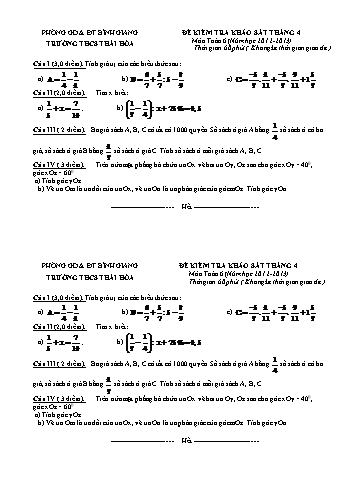 Đề kiểm tra khảo sát tháng 4 môn Toán Lớp 6, 7, 8, 9 - Năm học 2012-2013 - Trường THCS Thái Hòa (Có đáp án)