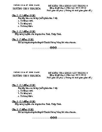 Đề kiểm tra khảo sát tháng 9 môn Ngữ văn Lớp 6, 7, 8, 9 - Năm học 2012-2013 - Trường THCS Thái Hòa (Có đáp án)
