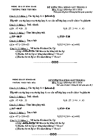 Đề kiểm tra khảo sát tháng 9 môn Toán Lớp 6, 7, 8, 9 - Năm học 2012-2013 - Trường THCS Thái Hòa (Có đáp án)