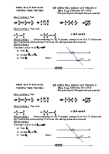 Đề kiểm tra khảo sát tháng 9 môn Toán Lớp 7 - Năm học 2012-2013 - Trường THCS Thái Hòa (Có đáp án)