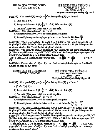 Đề kiểm tra tháng 4 môn Toán Lớp 9 - Năm học 2012-2013 - Trường THCS Cổ Bì