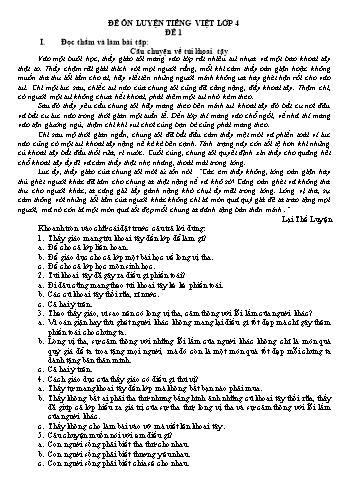 Đề ôn luyện môn Tiếng Việt Lớp 4