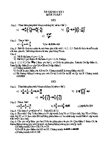 Đề ôn tập học kỳ I môn Toán Lớp 7