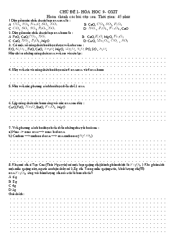 Đề ôn tập môn Hóa học Lớp 9 - Chủ đề 1: Oxit