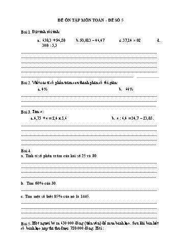 Đề ôn tập môn Toán, Tiếng Việt Lớp 5 - Đề số 5