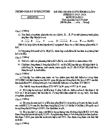 Đề thi chọn đội tuyển học sinh giỏi môn Hóa học Lớp 9 (Đề dự bị) - Năm học 2013-2014 - Phòng GD&ĐT TP Hải Dương (Kèm hướng dẫn chấm)