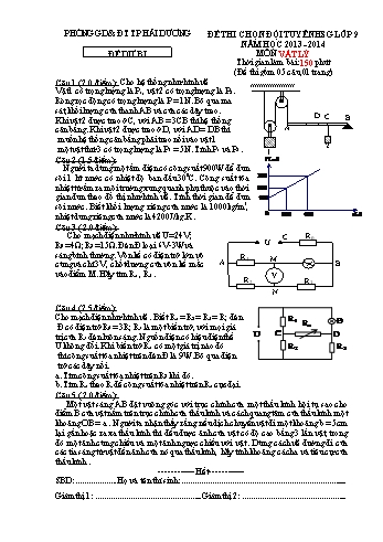 Đề thi chọn đội tuyển học sinh giỏi môn Vật lý Lớp 9 (Đề dự bị) - Năm học 2013-2014 - Phòng GD&ĐT TP Hải Dương (Kèm hướng dẫn chấm)
