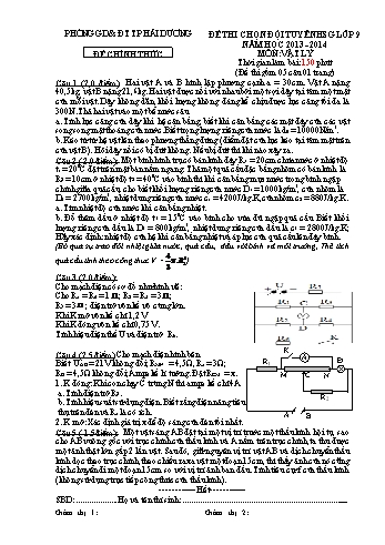 Đề thi chọn đội tuyển học sinh giỏi môn Vật lý Lớp 9 - Năm học 2013-2014 - Phòng GD&ĐT TP Hải Dương (Có đáp án)
