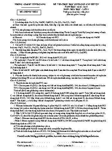 Đề thi chọn học sinh giỏi cấp huyện môn Hóa học Lớp 9 - Năm học 2018-2019 - Phòng GD&ĐT Bình Giang