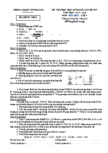 Đề thi chọn học sinh giỏi cấp huyện môn Hóa học Lớp 9 - Năm học 2017-2018 - Phòng GD&ĐT Bình Giang (Có đáp án)